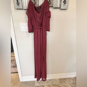 Elegant Burgundy With Tie  Dress